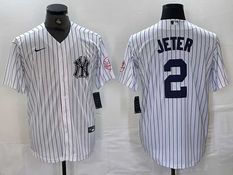 Men%27s New York Yankees #2 Derek Jeter Name White With Patch 2024 Cool Base Stitched Jersey->new york yankees->MLB Jersey